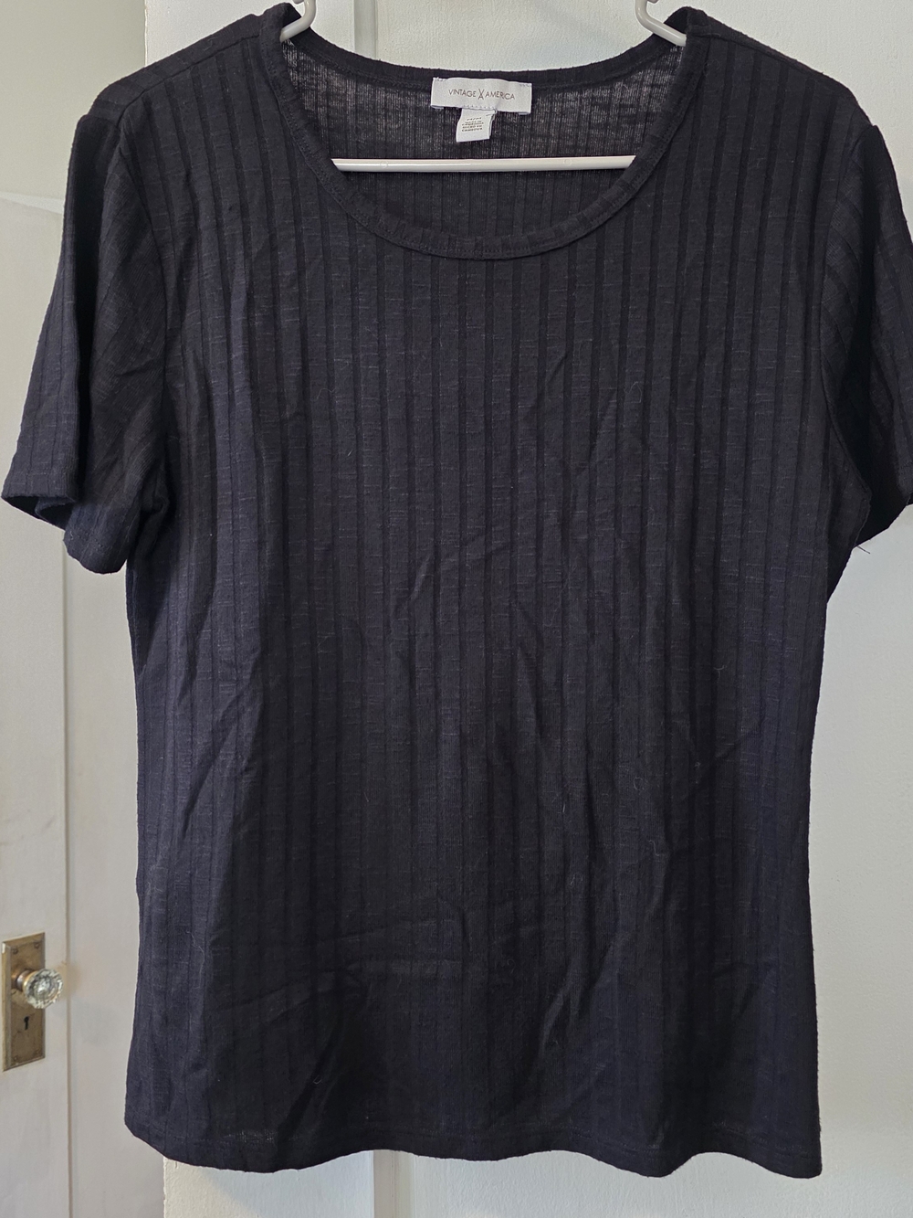 Vintage America Black Ribbed Crewneck Short Sleeve Tee